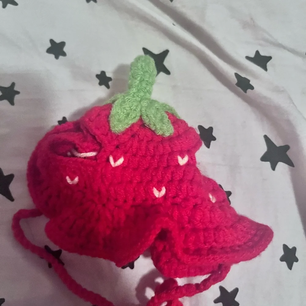 Crochet strawberry hat for cats